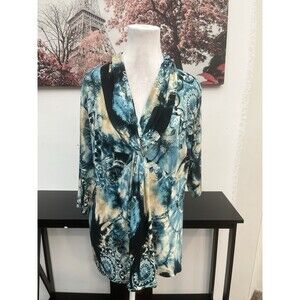 Dressbarn Women’s Plus Top Blouse V Neck Size 1XL Geometric 3/4 Sleeve Pullover
